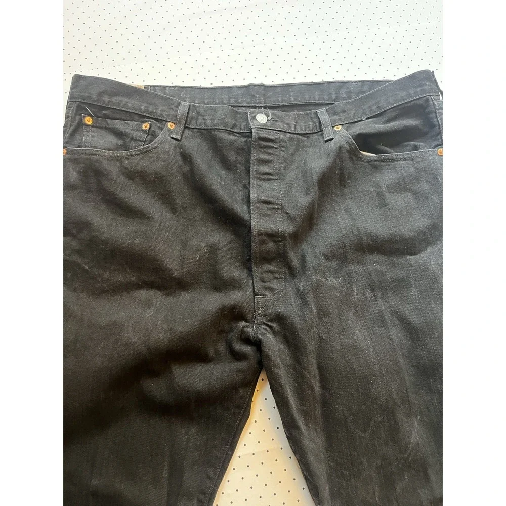 Levis 501 Black Straight Leg Jeans Mens 44x34 Button Fly Denim Faded Wash New